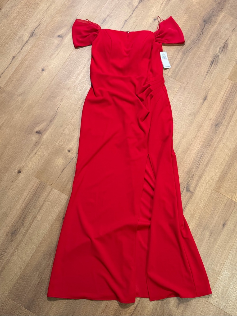 Off-Shoulder Red Maxi Dress with Side Slit